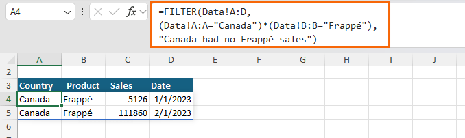 Excel FILTER formula example