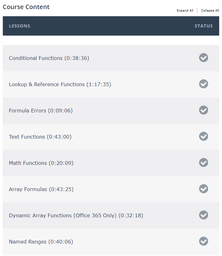 Excel Formulas Course Syllabus