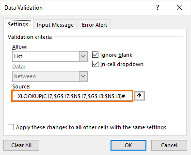 xlookup with hash sign for data validation