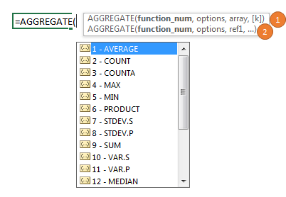 AGGREGATE function syntax