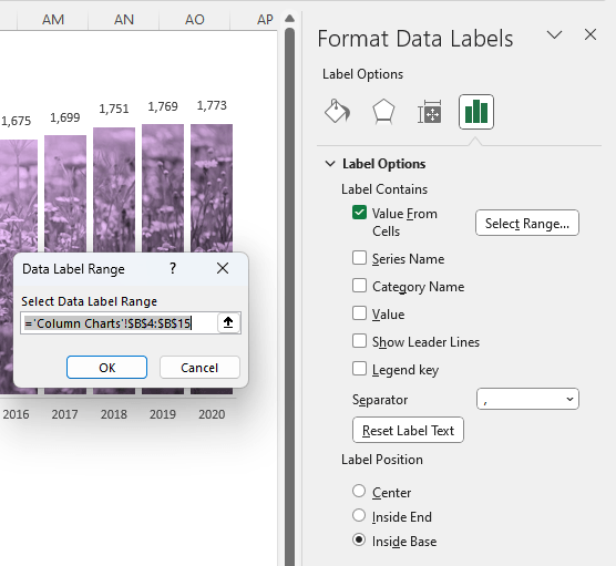 choose cells to use for data labels