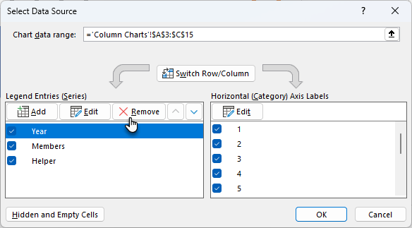 remove year series from column chart