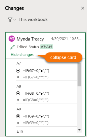 bulk change tracking in Excel