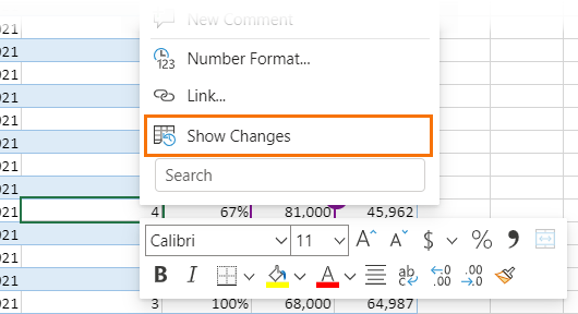 show changes for a single cell