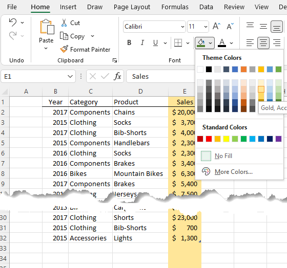 formatting whole columns