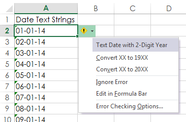 Excel error checking to fix dates formatted as text