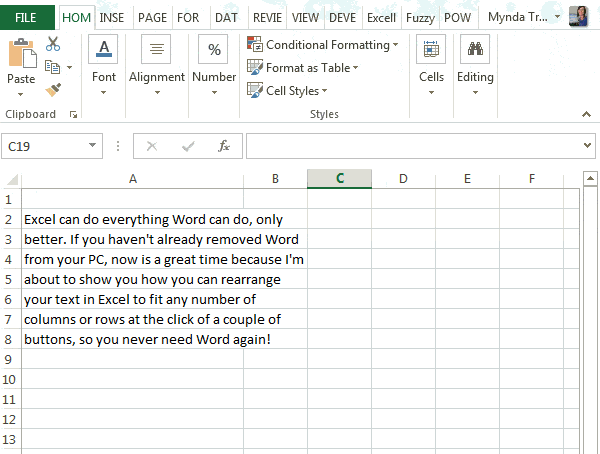 Excel Fill Justify Text animation