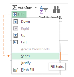 Excel Fill series from Ribbon
