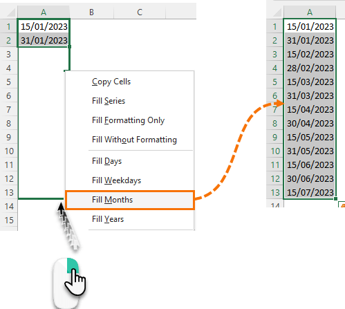 create a list of bi-monthly dates using Fill Series