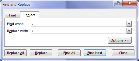 Excel Convert text dates with the Find and Replace