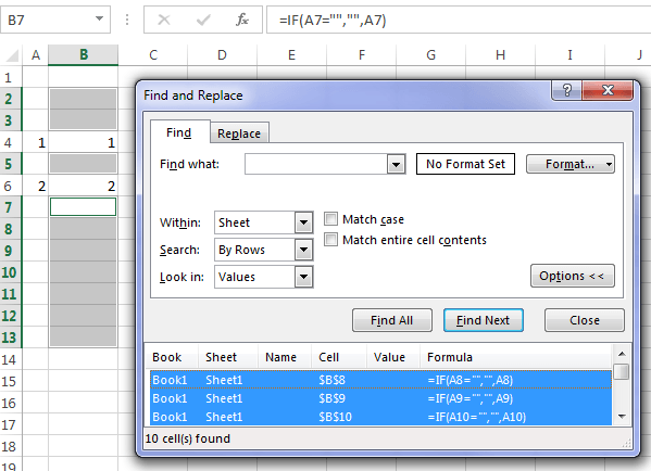 Excel find and replace