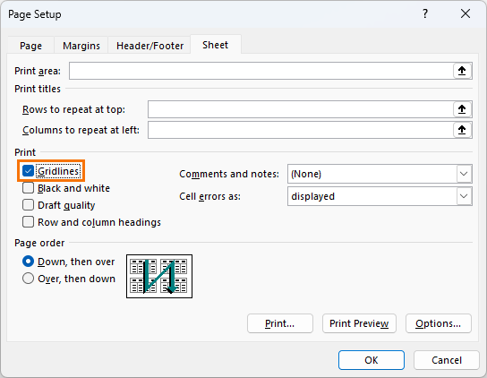 page layout settings