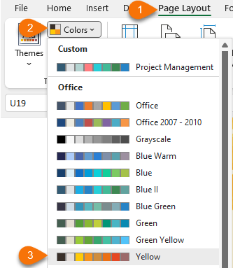Excel Infographics Tools Setting theme color scheme 
