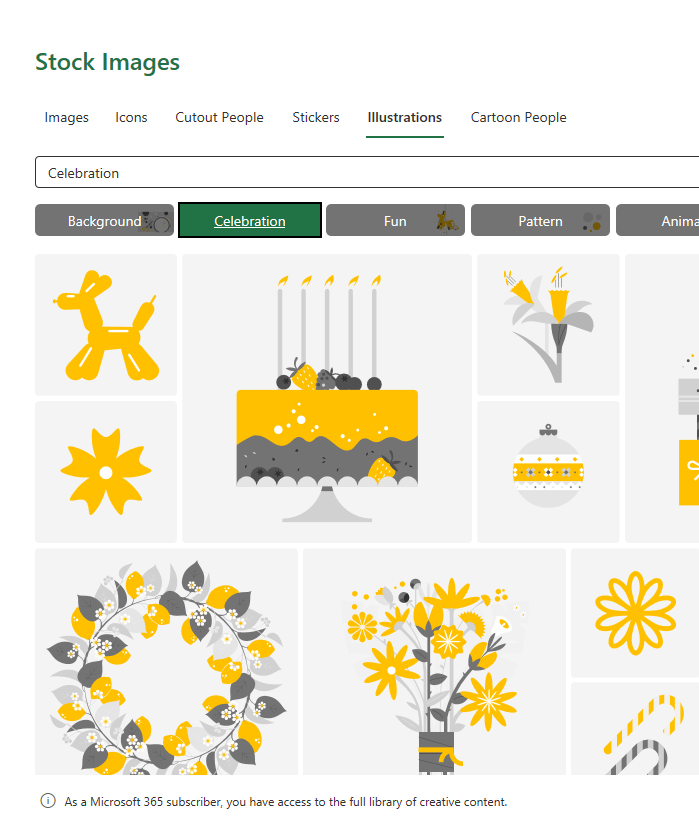 Selection of Icons, Images, Stickers and Illustrations from Excel