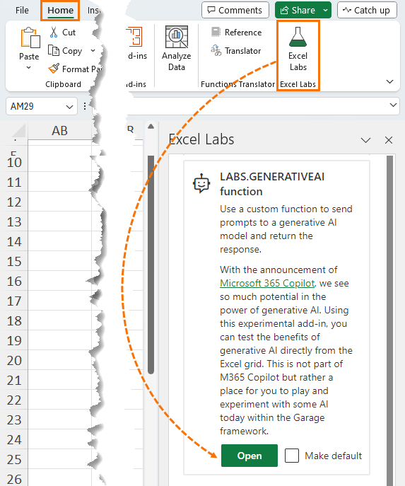 Open Excel Labs add-in