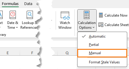 Set
calculation mode to manual