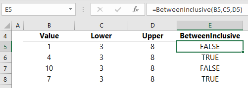 Excel Between formula
