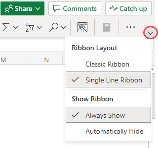 excel online automatically hide ribbon