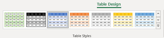 Excel Table Styles