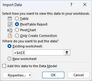 Load Power Query into Pivot Table