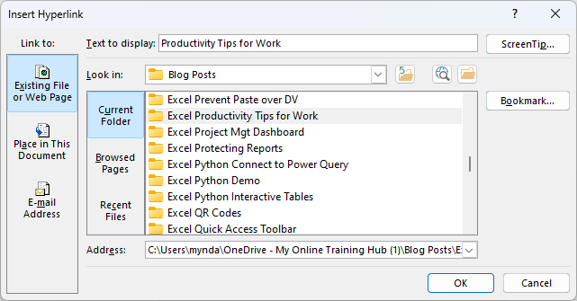Add filepath and text to display for hyperlink