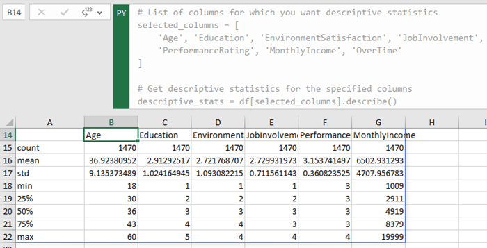 Descriptive statistics using Pandas in Excel