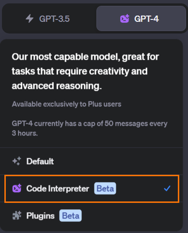 Using ChatGPT 4 with code interpreter turned on