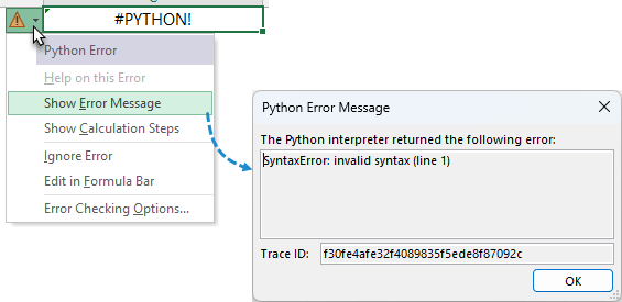 Python in Excel error popup