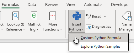 Switch to Python Mode in Excel Formula bar