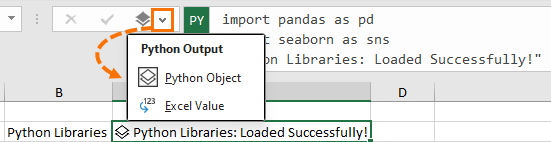 Choose Python Object symbol from formula bar drop down