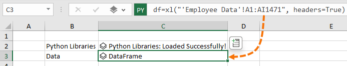 Creating a dataframe in Excel Python