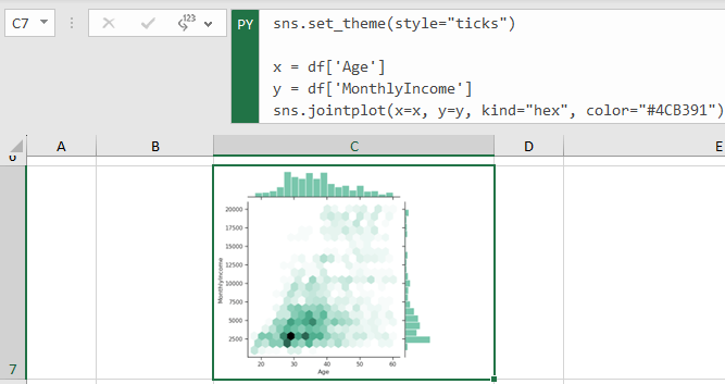 Seaborn Hexbin JointPlot in Excel Cell