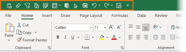 Excel Quick Access Toolbar above ribbon