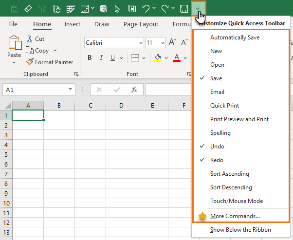 Quick Access Toolbar More Commands