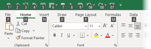 Excel Quick Access Toolbar keyboard shortcuts