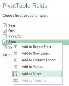 Inserting a Slicer in Excel 2013 PivotTables