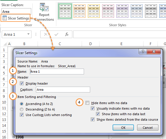 Excel Slicer Settings