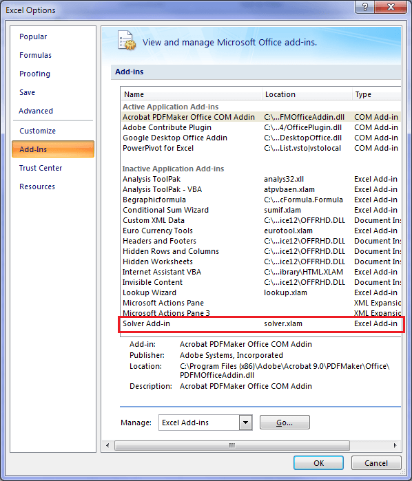 Excel Solver Add-in