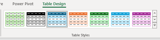 Excel Table styles