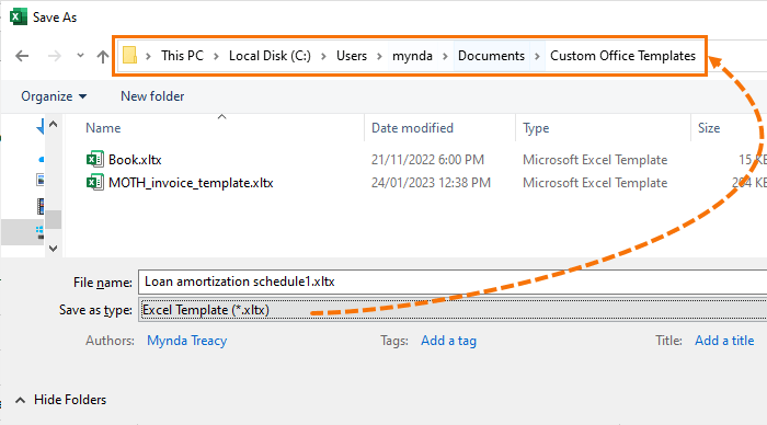 saving your own template for excel