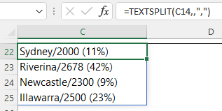 TEXTSPLIT function split text by comma delimiter down rows