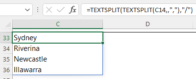 nested TEXTSPLIT function split text down rows