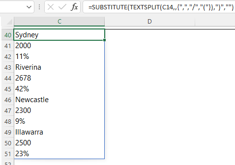 nested TEXTSPLIT function with substitute