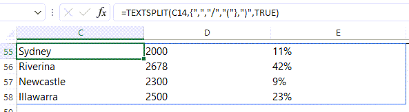 TEXTSPLIT function split text across columns and down rows