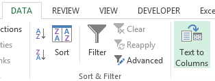 Excel text to columns tool