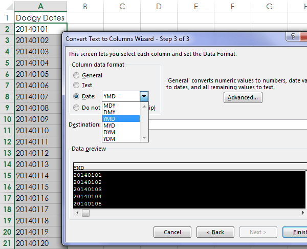 change excel text import wizard defaults