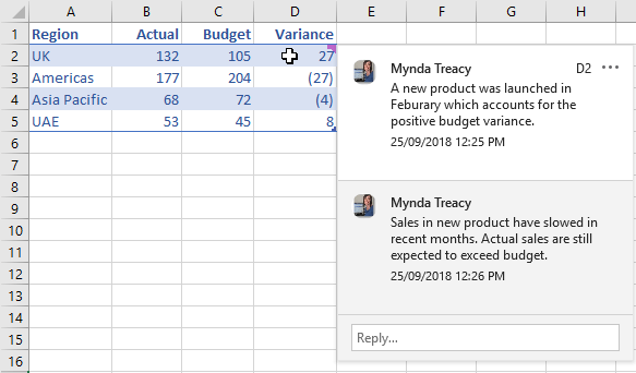 Excel threaded comments