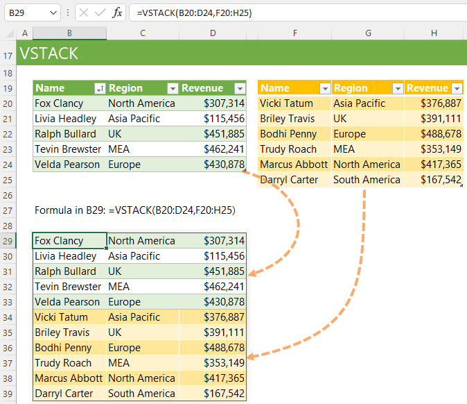 Excel VSTACK and HSTACK Functions