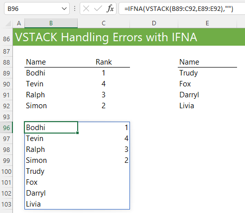 handling VSTACK errors