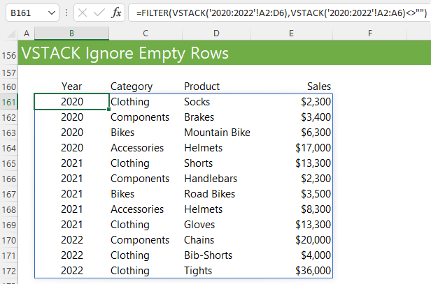 Excel VSTACK ignore empty rows